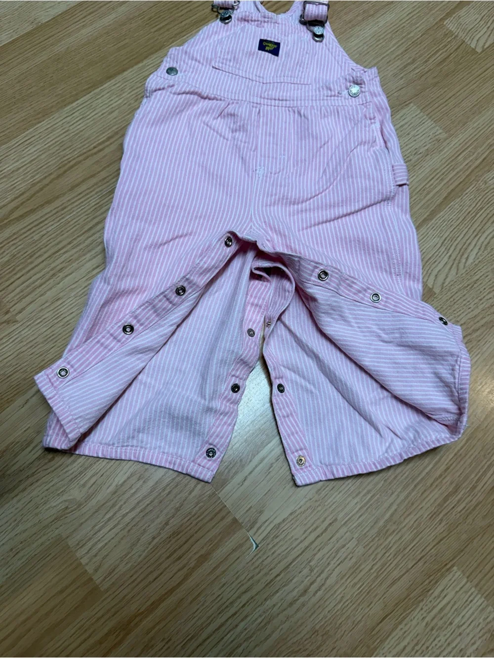 OshKosh B’gosh 24M Pink Hickory Stripe Bib Overalls Snap Leg Cotton Toddler